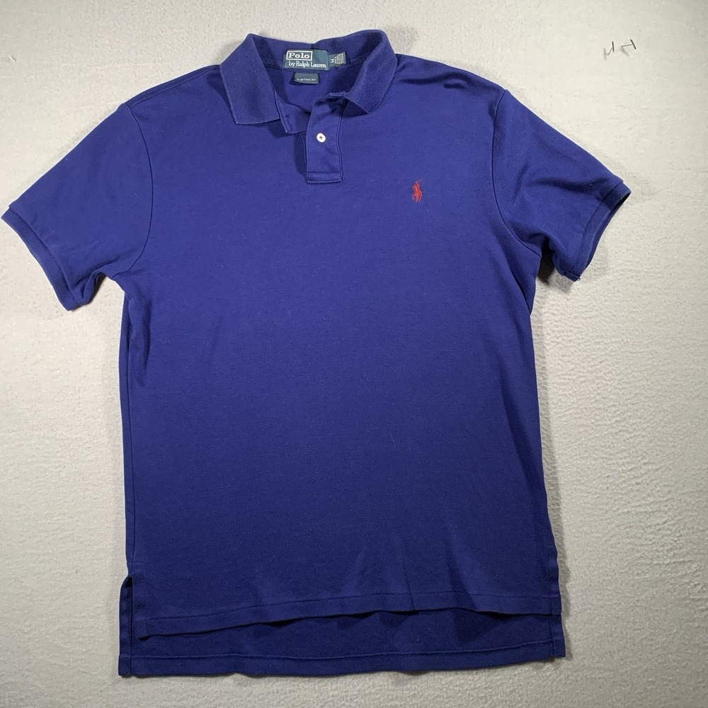 Polo By Ralph Lauren Custom Fit Collared Polo Shirt Blue 100% Cotton SZ M